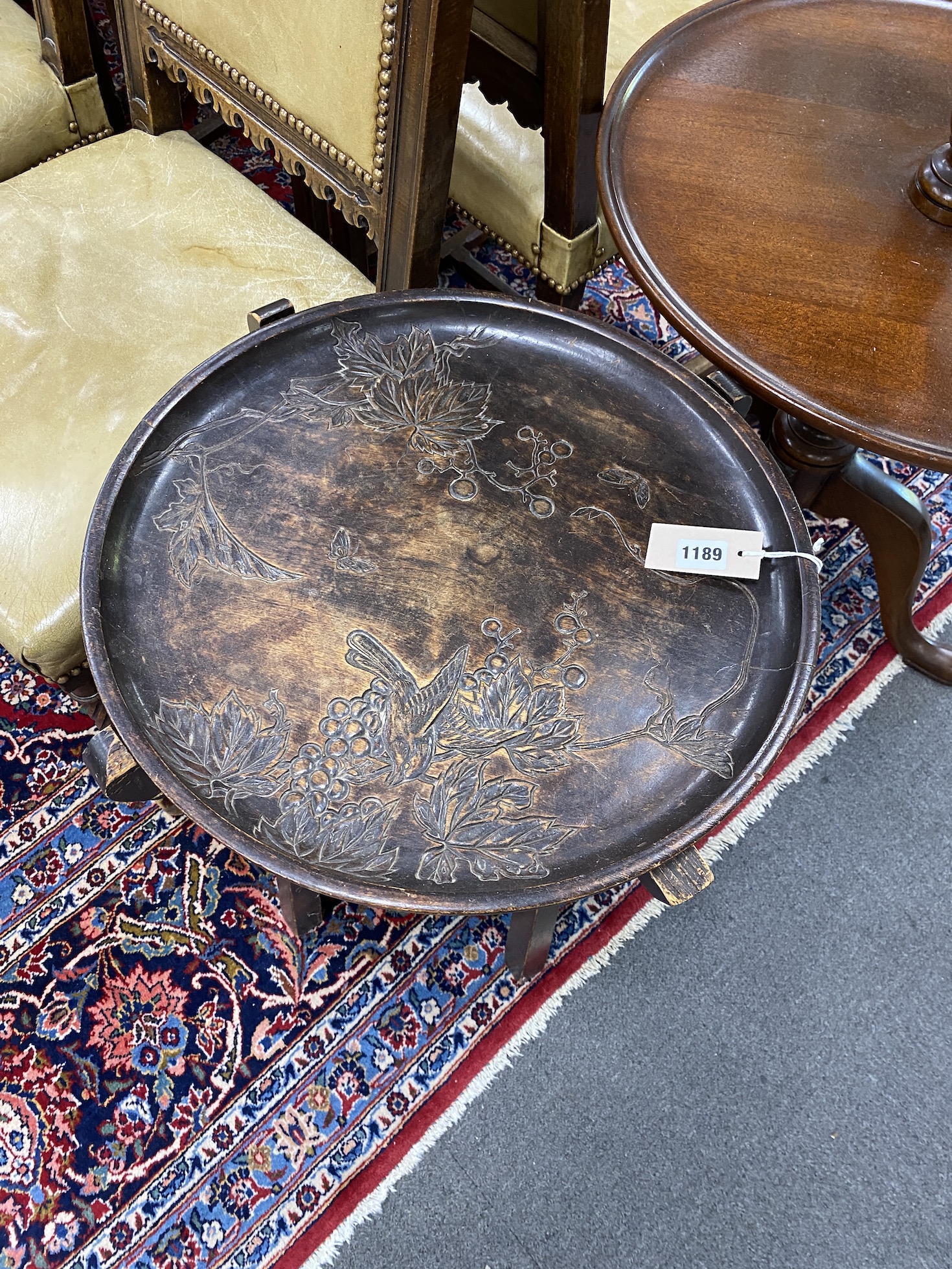 A Liberty & Co. Japanese circular tray top table, diameter 46cm, height 61cm
